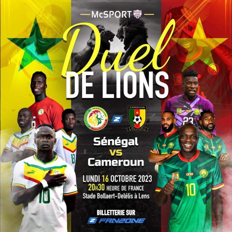 Image de Football. La Fecafoot a récemment annoncé une rencontre amicale entre le Cameroun et le Sénégal, prévue pour le 16 octobre 2023 à 20h30 au stade Bollaert-Delelis, en France. Ce match s'inscrit dans le cadre des préparatifs de la sélection camerounaise pour les éliminatoires de la Coupe du Monde 2026 et la CAN 2023 en Côte d'Ivoire. Le choix du Sénégal, champions d’Afrique en titre, comme adversaire, a été bien accueilli par le public, qui critique parfois le choix d'adversaires moins prestigieux. Ce duel, surnommé "le duel des lions", est attendu avec impatience, tant par les supporters camerounais que sénégalais. Qui sera le vainqueur ?